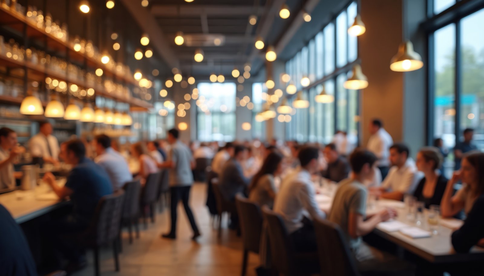 Personas conversando en un restaurante lleno